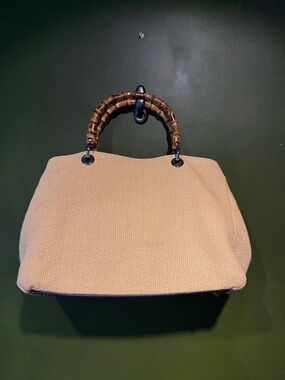 Mark & Graham Elisabetta Raffia Handbag Woven Bamboo-Handle Tote Bag in Beige